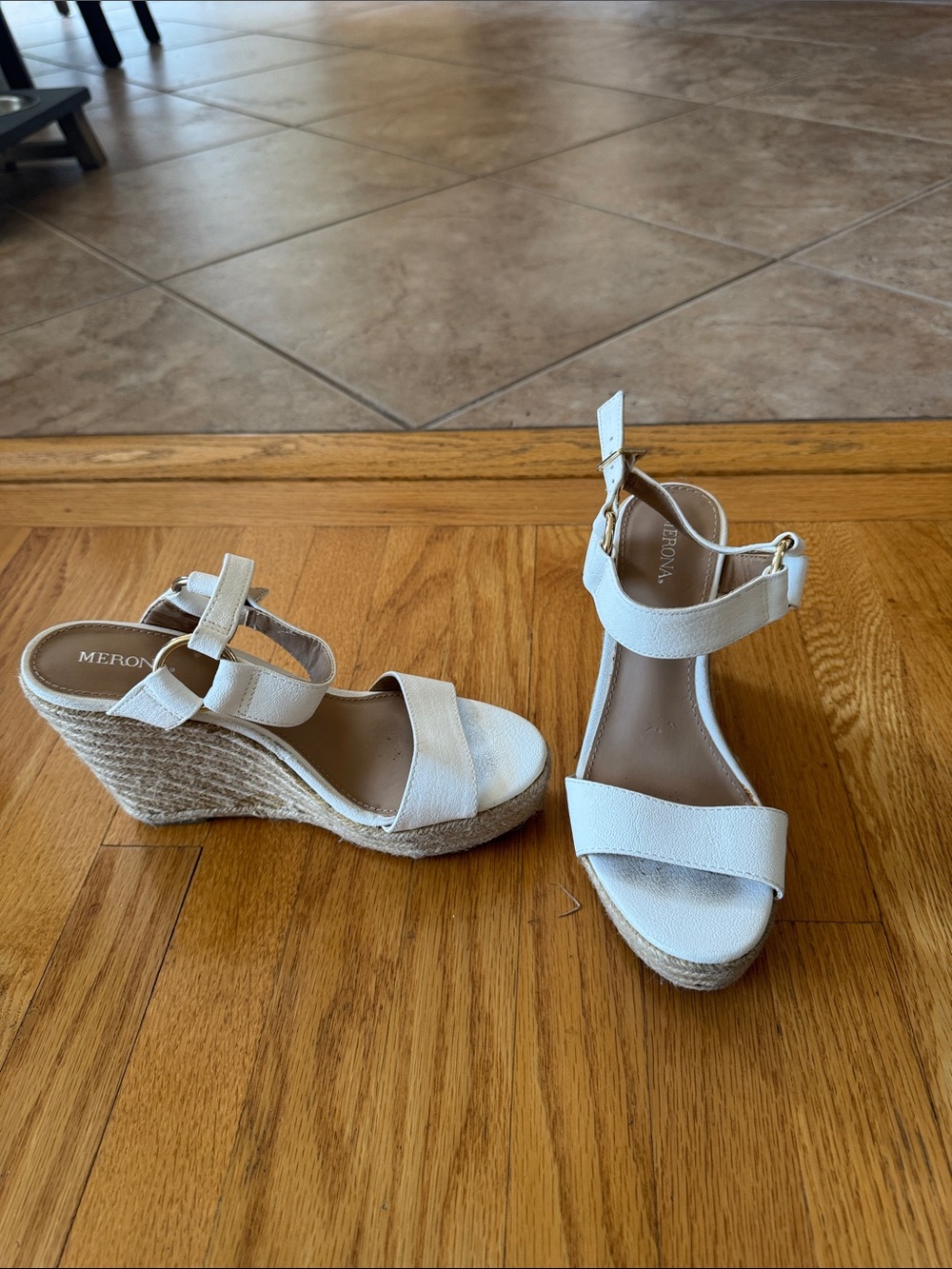 Merona White Espadrille Wedge Sandals with Ankle Strap